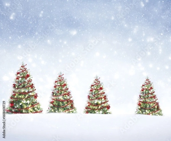 Obraz Christmas trees in snowfall winter landscape
