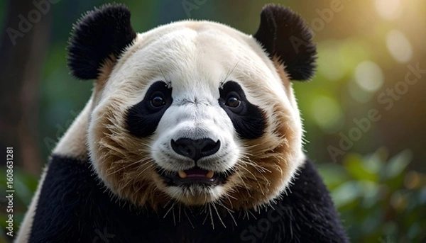 Fototapeta Adorable Giant Panda Smiling in Lush Green Forest with Nature  Wildlife Portrait.