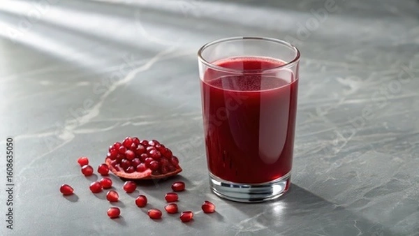 Obraz Delicious and healthy pomegranate juice in glass with fresh fruit antioxidant rich drink recipe idea