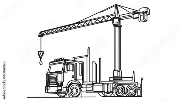Fototapeta Continuous one single minimal line drawing construction truck