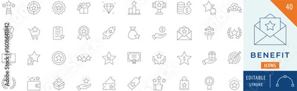 Fototapeta Benefit icon collection set. Editable stroke.