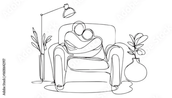 Fototapeta Continuous one single minimal line drawing armchair