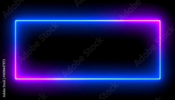 Obraz Glowing neon rectangle frame on black background