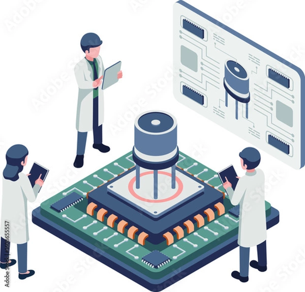 Obraz Isometric Engineer Working on Transistor and Semiconductor Design