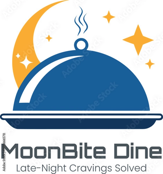 Obraz Moonbite dine logo featuring a covered dish under a crescent moon