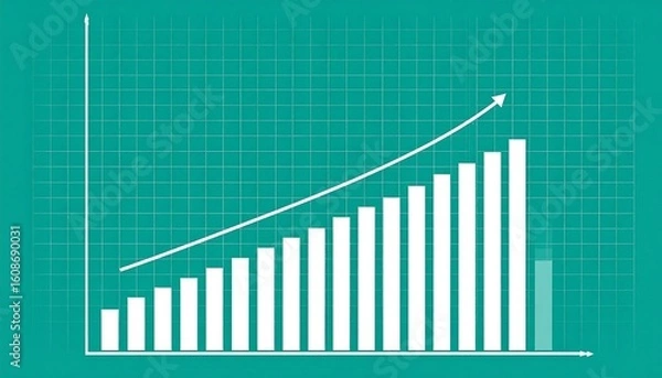 Fototapeta Upward trending bar graph on teal grid