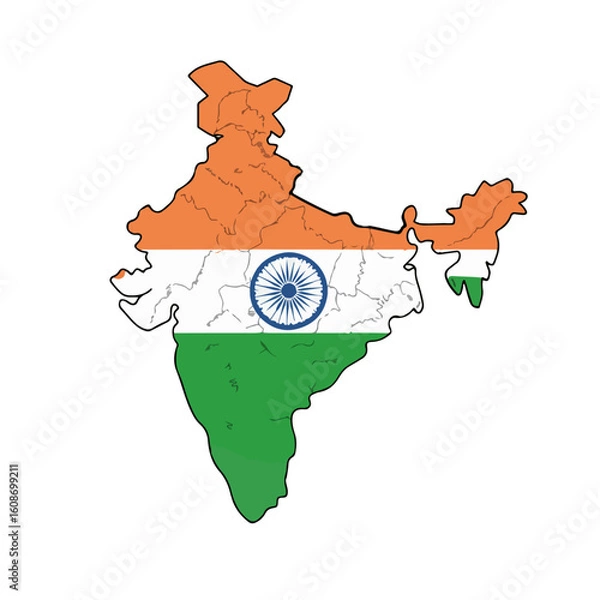 Fototapeta India Map with Flag Colors and Ashoka Chakra – Independence Day Patriotic Graphic