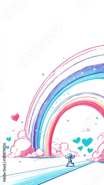 Obraz Joyful journey towards a vibrant rainbow and hopeful future