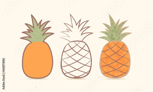 Obraz Three pineapple. Сaricature. Vector illustration