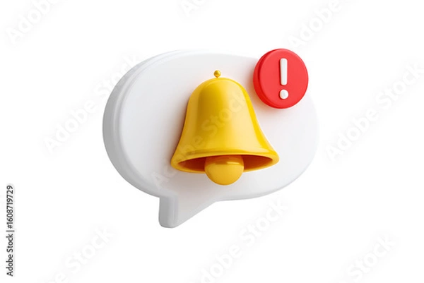 Fototapeta 3d notification bell inside a speech bubble with an alert symbol isolated on transparent background