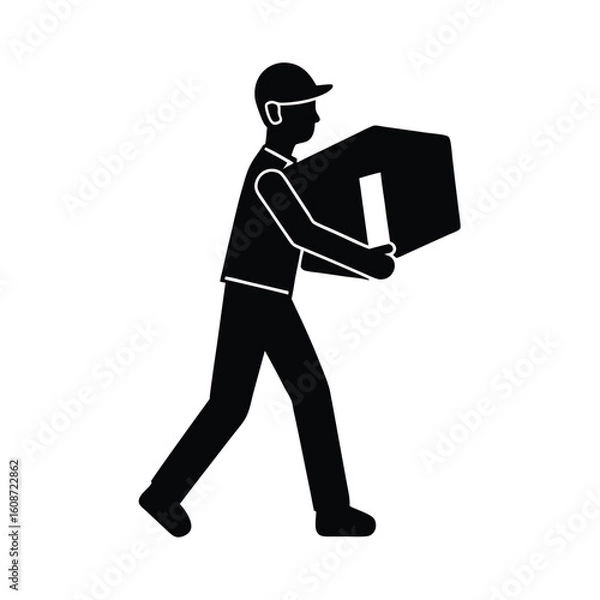 Obraz A silhouette of a businessman or person carrying a  box