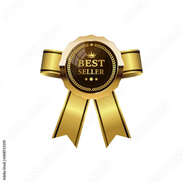 Obraz Best seller sticker label set with gold medal and gold ribbon isolated fit for mark top seller product, book cover badge and certificate seal on transparent background