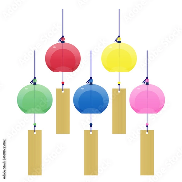 Fototapeta カラフルな風鈴のイラスト