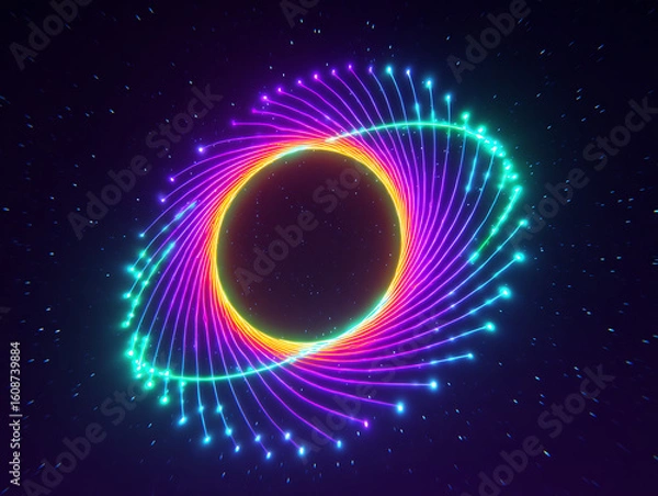 Fototapeta neon light waves glowing circular motion abstract space