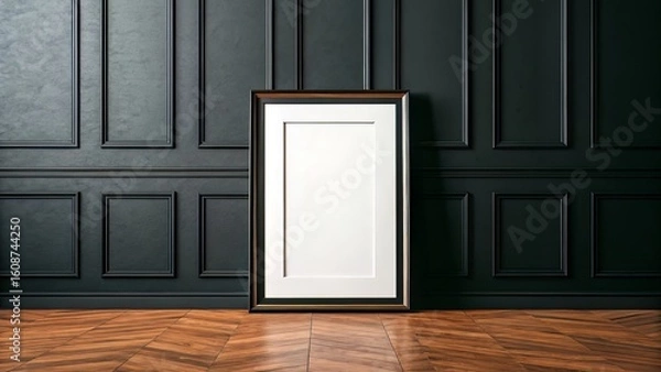 Fototapeta Moody Vertical Print Display: Black Frame on Charcoal Wall with Wood Floor