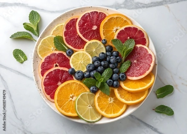 Fototapeta fruit salad on a white background
