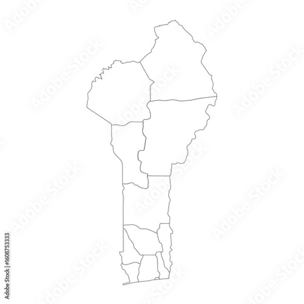 Fototapeta Benin Administrative Divisions Map Outline (Uses professional terminology for internal boundaries in an outline format)