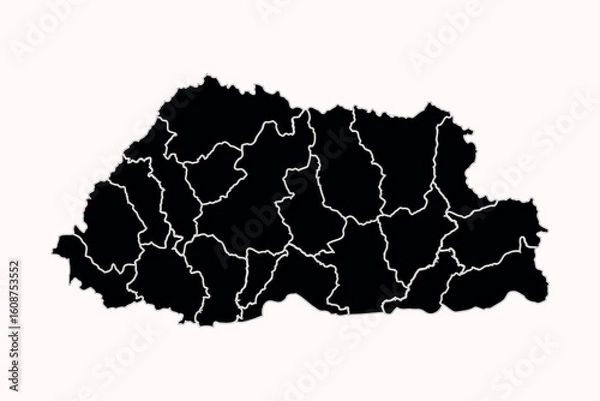 Fototapeta Asia - Bhutan Country Map with Borders (Provides geographical context and specifies the internal borders)