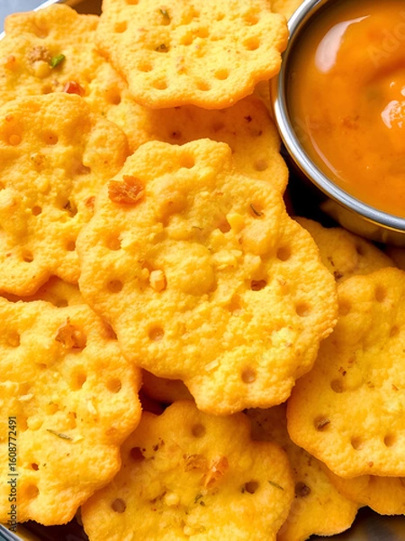 Fototapeta Indian snacks, deep fried or roasted crackers or papad. Mung dal and urad dal papad an Indian fried dish, which is an side dish for lunch and dinner.
