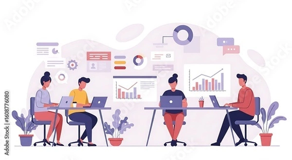 Fototapeta Business Teamwork Vector Illustration – Modern Flat Office Scene