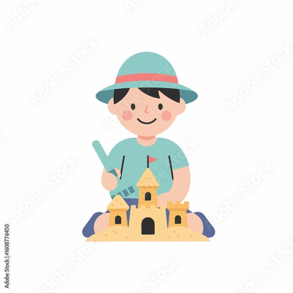 Obraz little boy playing with house