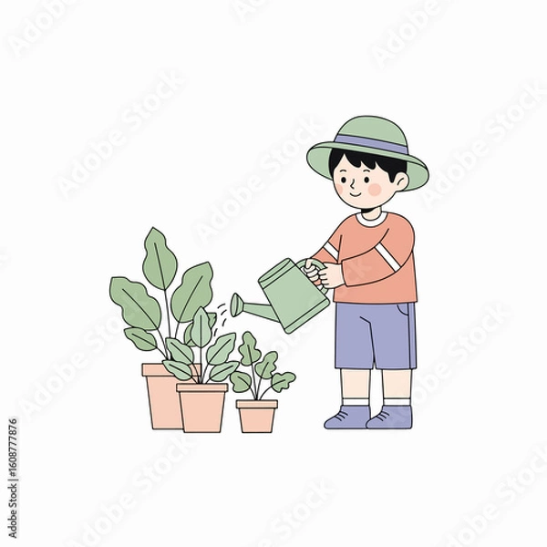Obraz man watering plants