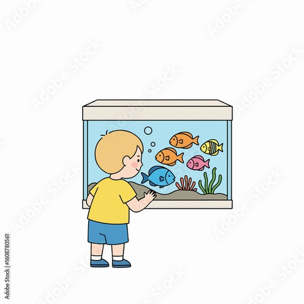 Obraz child looks at fish