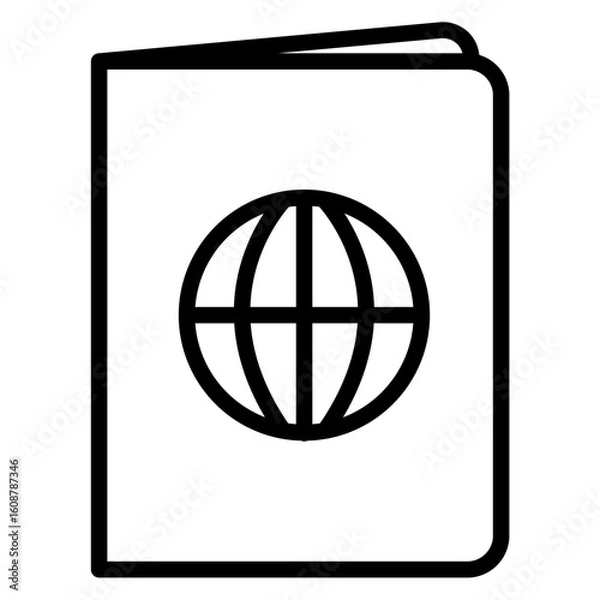 Fototapeta Passport with Globe Icon. Symbol of International Travel Global Tourism and World Exploration. Identity Document for Overseas Journeys. Line Art Vector Illustration.