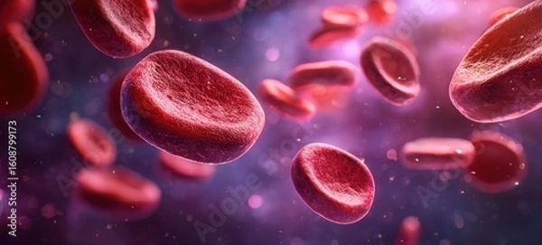 Fototapeta The intricate beauty of red blood cells in motion within a vibrant background.