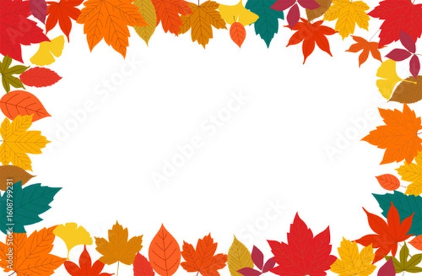Fototapeta 秋の落ち葉の背景フレーム