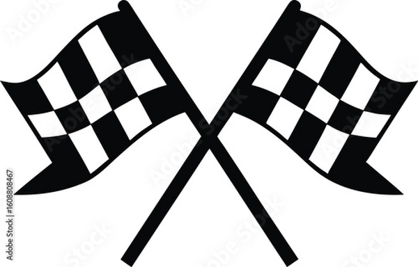 Fototapeta NASCAR Racing Flag Silhouette Set, Crossed Finish Flags, Motocross or Auto Racing Finish Line Flag Silhouette
