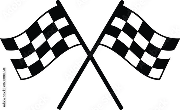 Fototapeta Two Crossed Checkered Racing Flags Silhouette Icon, NASCAR Race Finish Line Flag Silhouette, Crossed Design