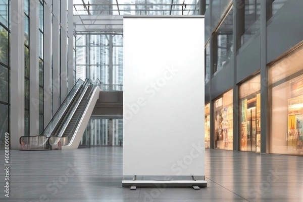 Obraz Roll-up banner mockup for shopping malls, tailored for promotional events and advertisements.