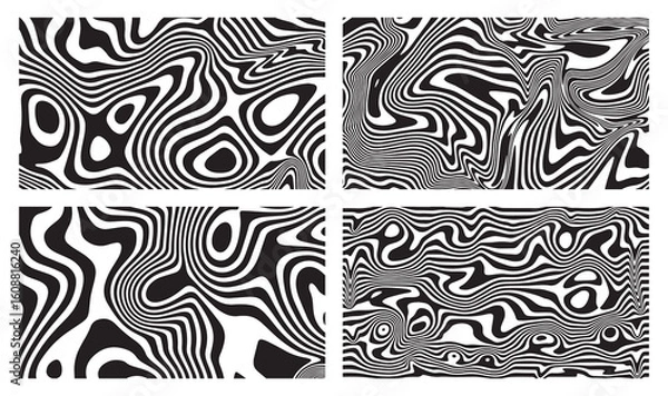 Fototapeta Modern Abstract Optical Illusion with Black and White Curved  Stripes Pattern Background