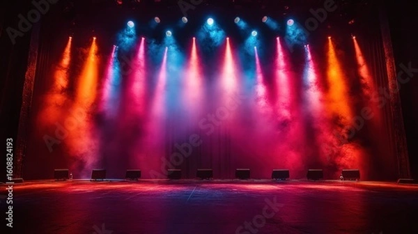 Obraz Stage lights illuminating a dark theater