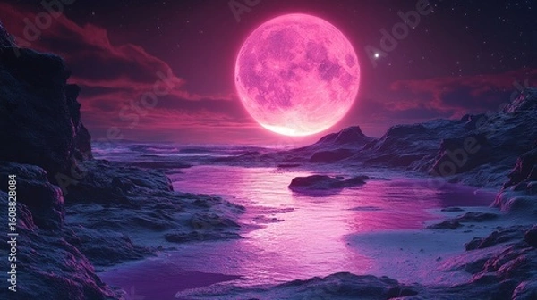 Obraz Pink moonlit alien shoreline