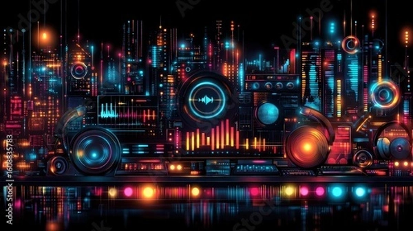 Obraz Futuristic sound system cityscape
