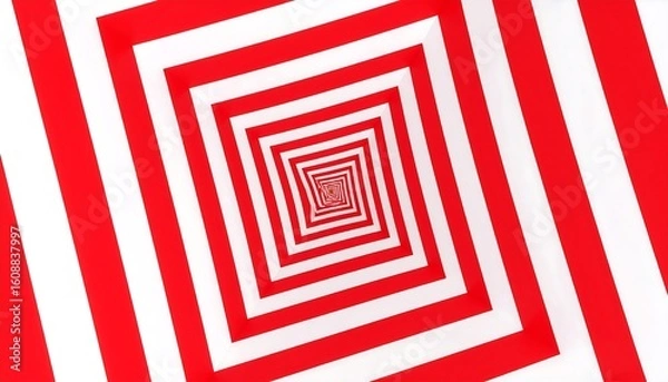 Fototapeta Red and white squares receding into a hypnotic tunnel creating a 3D effect