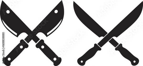 Fototapeta Two crossed chef knives in a black silhouette on a white background