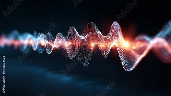 Obraz Vibrant Waveform: A dynamic and luminous representation of a waveform, capturing the essence of energy, sound, and technology with a captivating display of light and movement.
