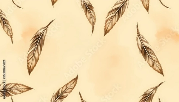 Fototapeta Vintage aesthetic with floating feathers, a pattern of classic elegance