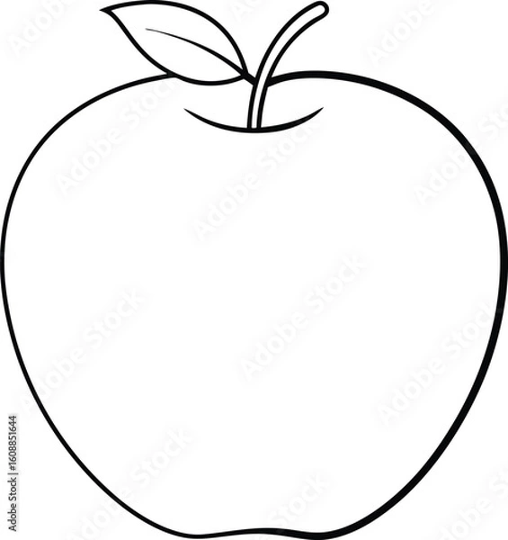 Fototapeta An apple outline with a leaf isolated on white background