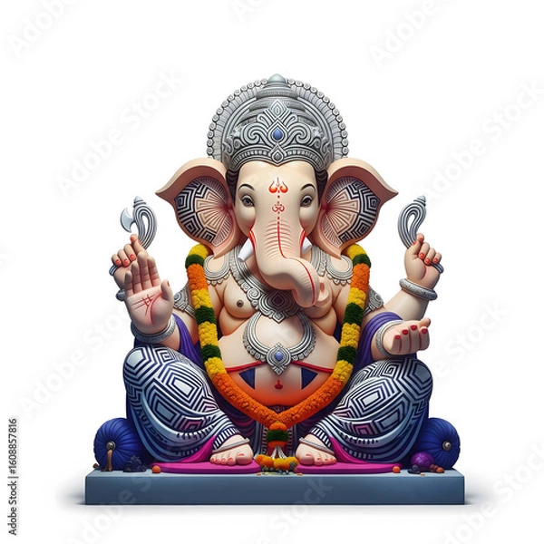 Fototapeta AI Generated Illustration for Happy Ganesh Chaturthi Festival for Invitation, Poster, Social Media Post Design Background