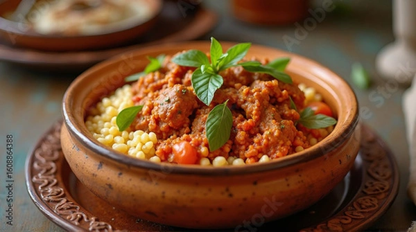 Fototapeta a Moroccan tagine served with couscous
