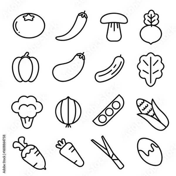 Fototapeta Supermarket fresh vegetables icon set. Line outline style