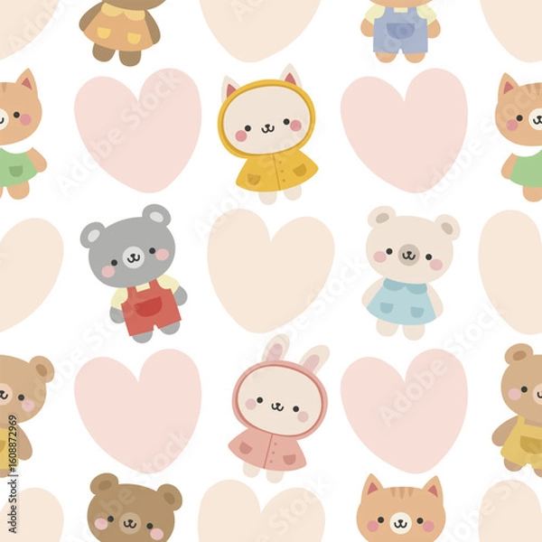 Obraz Animals Cute Seamless Pattern, adorable design for kids, vector illustration