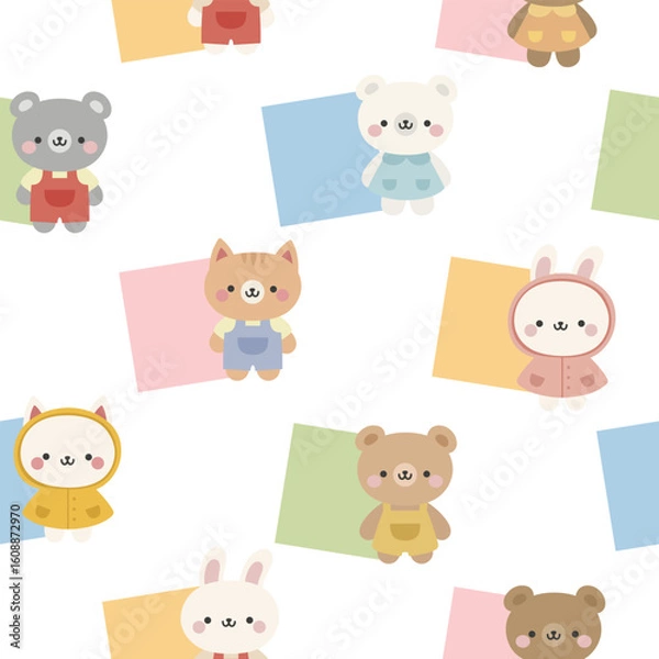 Obraz Animals Cute Seamless Pattern, adorable design for kids, vector illustration