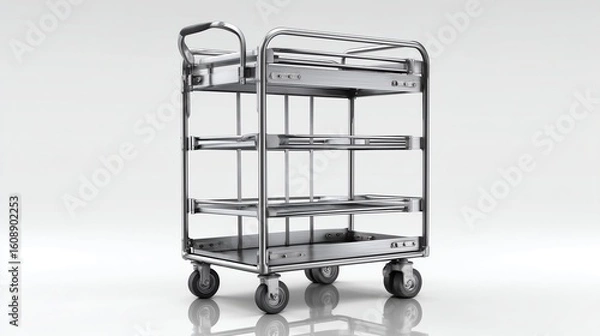 Fototapeta Industrial Stainless Steel Utility Cart with Four Shelves and Casters