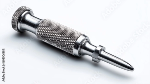 Fototapeta Close-Up of a Metal Center Punch Tool with Textured Grip on White Background