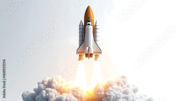 Fototapeta Rocket launch, white smoke